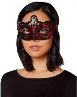 Red And Black Lace Sequin Eye Half Mask -Halloween Costumes 01408558 c