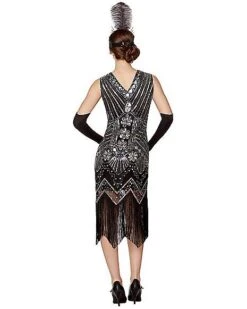Adult Black Beaded Flapper Dress -Halloween Costumes 01470350 c