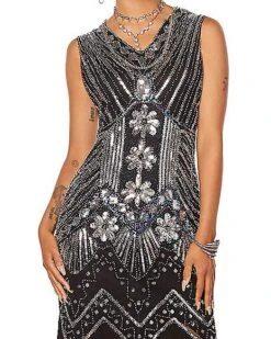Adult Black Beaded Flapper Dress -Halloween Costumes 01470350 d