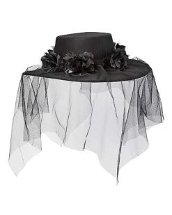 Black Veiled Day Of The Dead Flower Hat