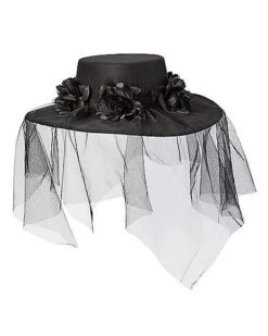 Black Veiled Day Of The Dead Flower Hat -Halloween Costumes 01507011 c