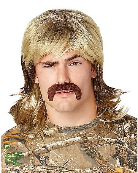 Blond Mullet Wig With Mustache 1 Blond Mullet Wig With Mustache