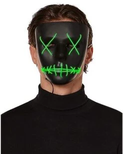Light Up EL Wire Green Stitched Black Half Mask