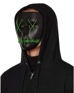 Light Up EL Wire Green Stitched Black Half Mask -Halloween Costumes 01548692 d