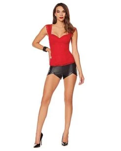 Adult Red Lace Cap Sleeve Corset -Halloween Costumes 01572684 c