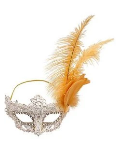 Gold Feather And Lace Eye Half Mask -Halloween Costumes 01587898 c