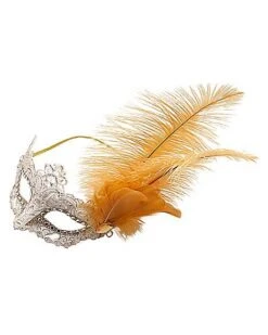 Gold Feather And Lace Eye Half Mask -Halloween Costumes 01587898 d
