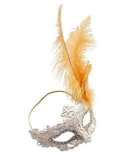 Gold Feather And Lace Eye Half Mask -Halloween Costumes 01587898 e