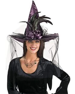 Feathered Black Witch Hat -Halloween Costumes 07012768 a